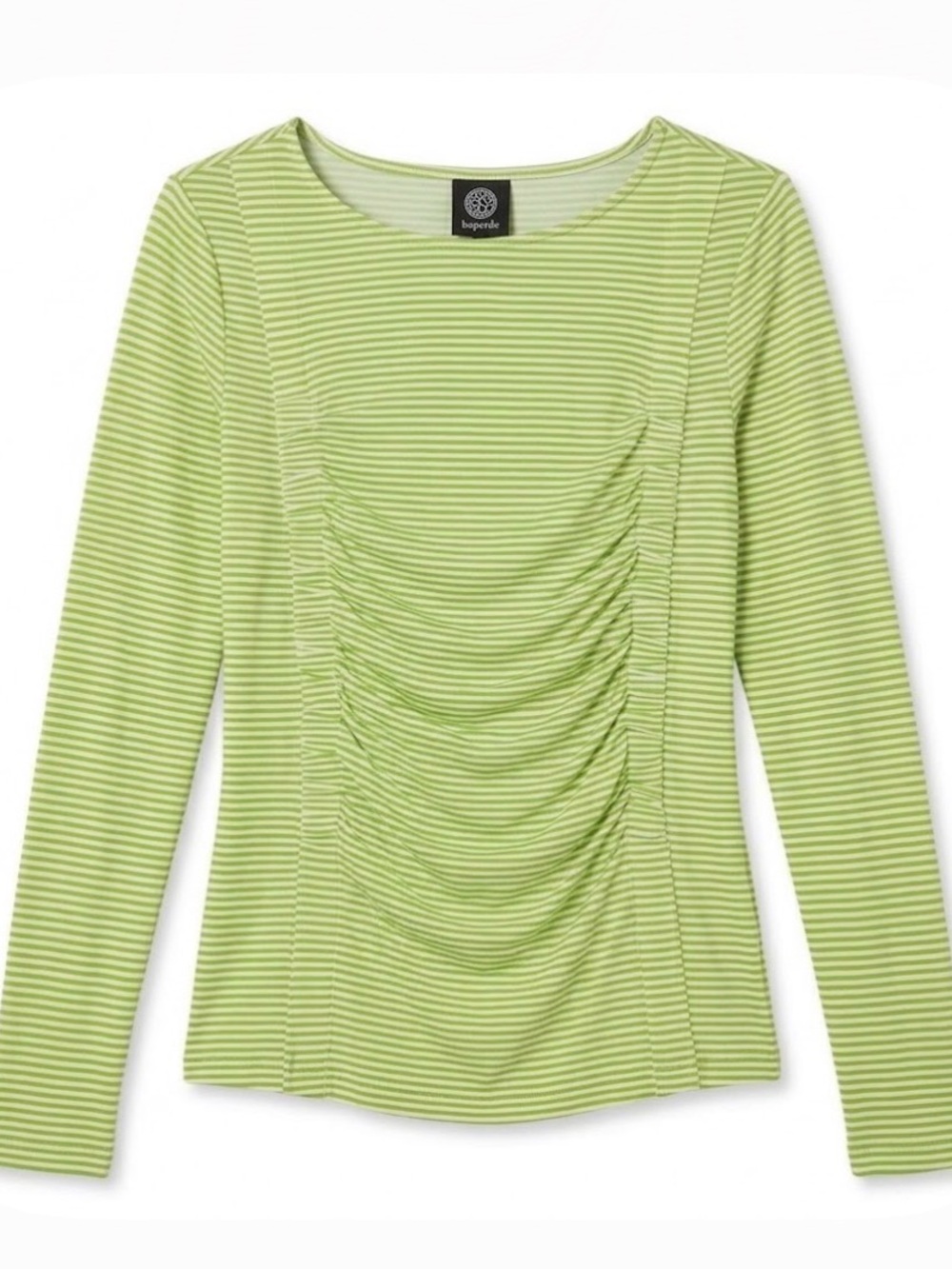 BOBEAU Ruch Front Stripped Pullover Top, Women’s S, Lime Green White